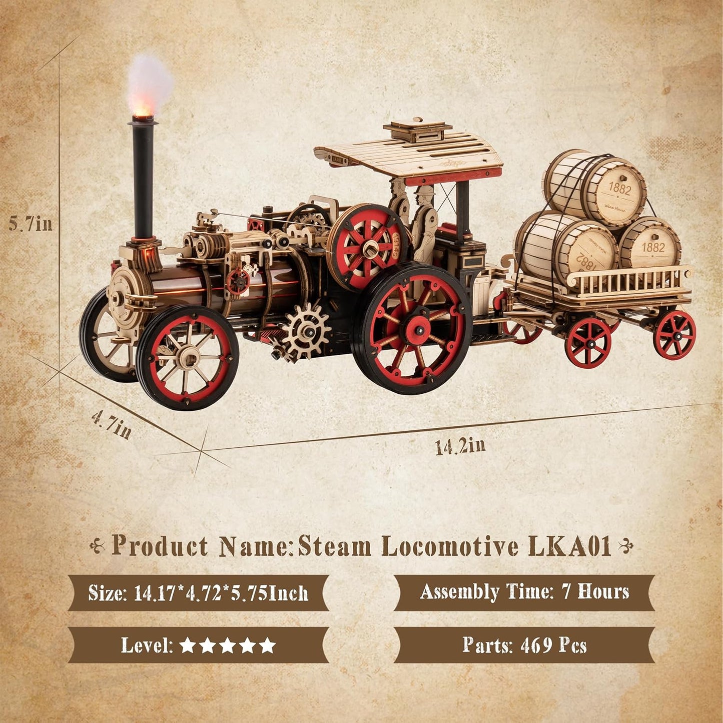 DIY 3D Wooden Assembly Puzzles- Electric Vintage Car Steam Engine Model Kits