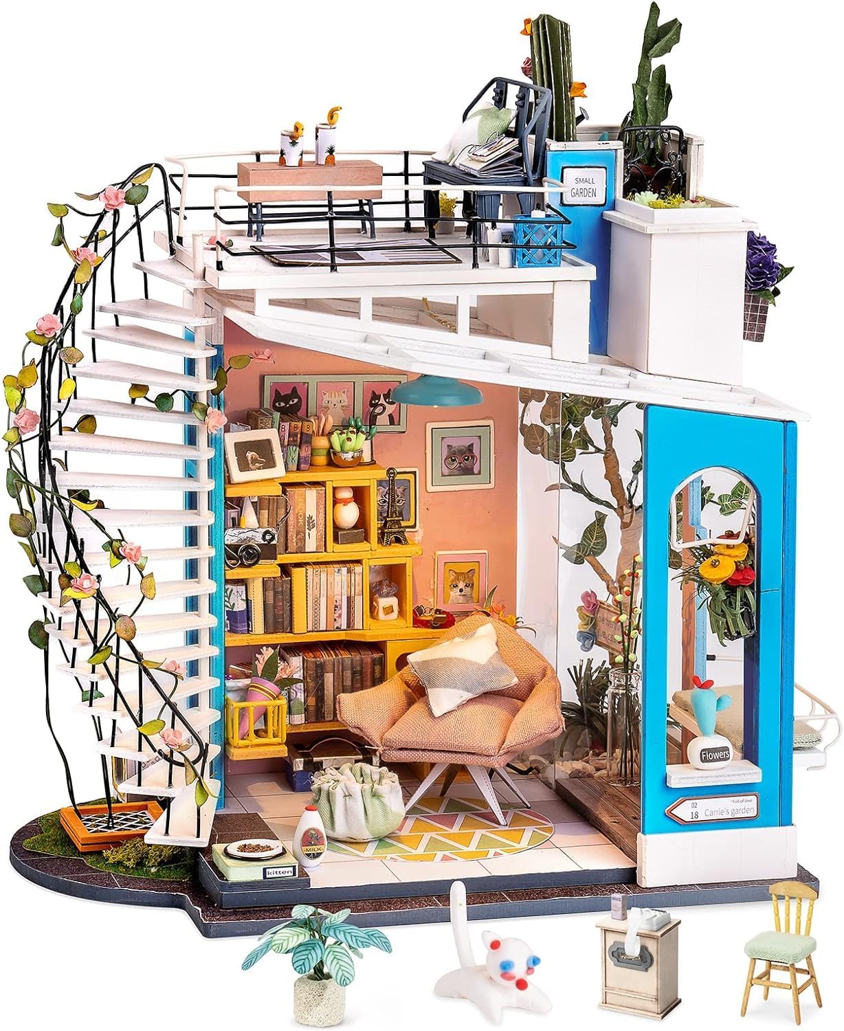 HYUKBI DIY Miniature House Kit with LED Light- Dora's Rooftop