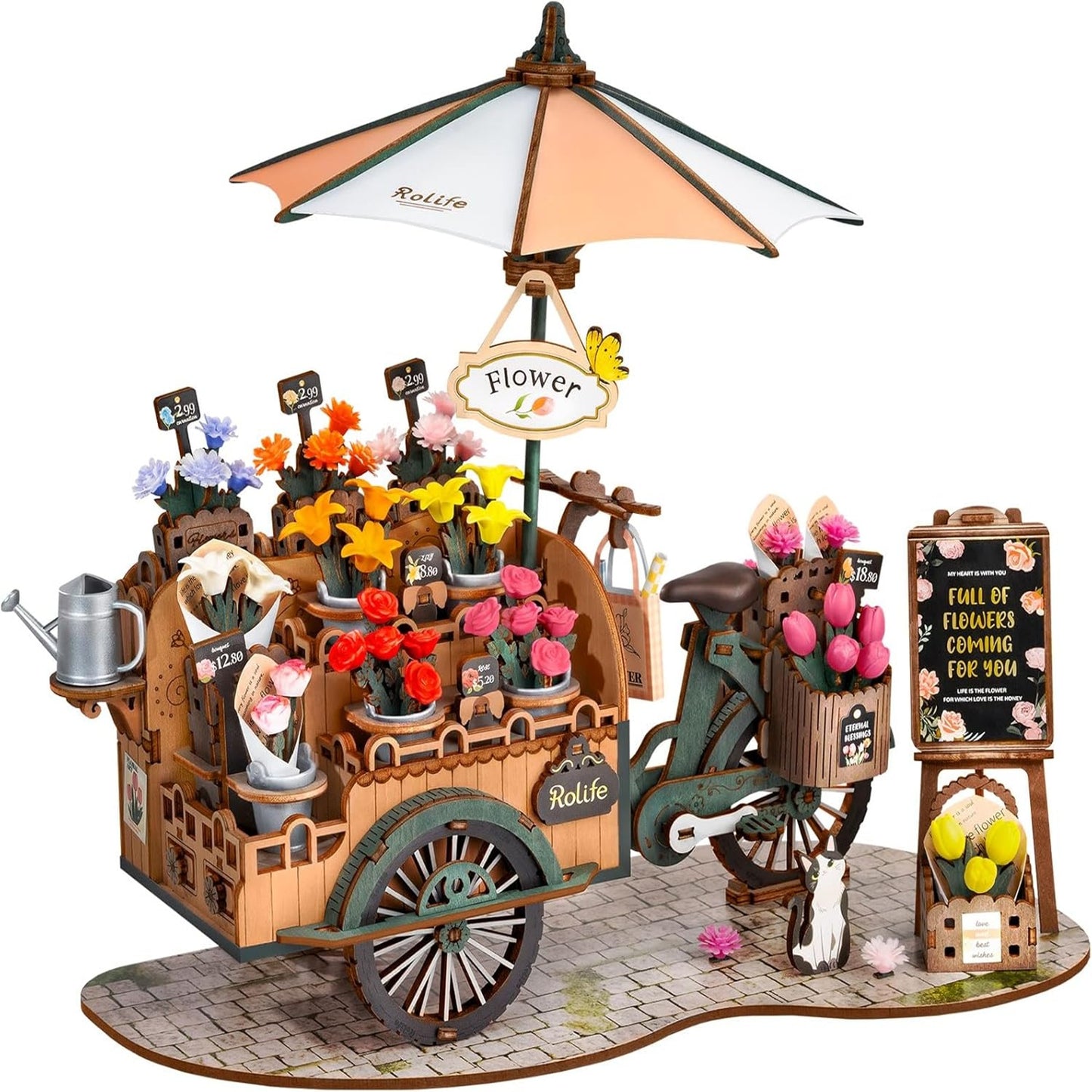 3D Wooden Puzzle-Flower Cart, Model Building Kit