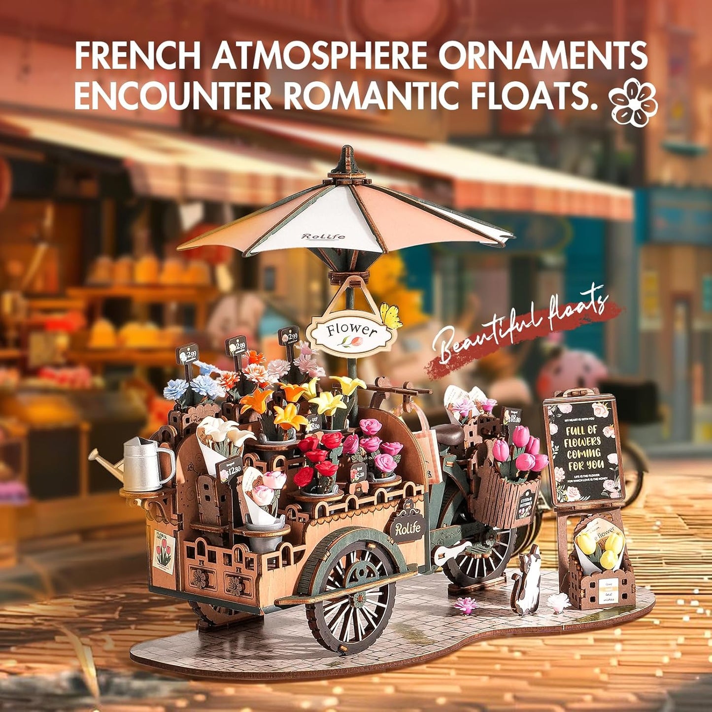3D Wooden Puzzle-Flower Cart, Model Building Kit