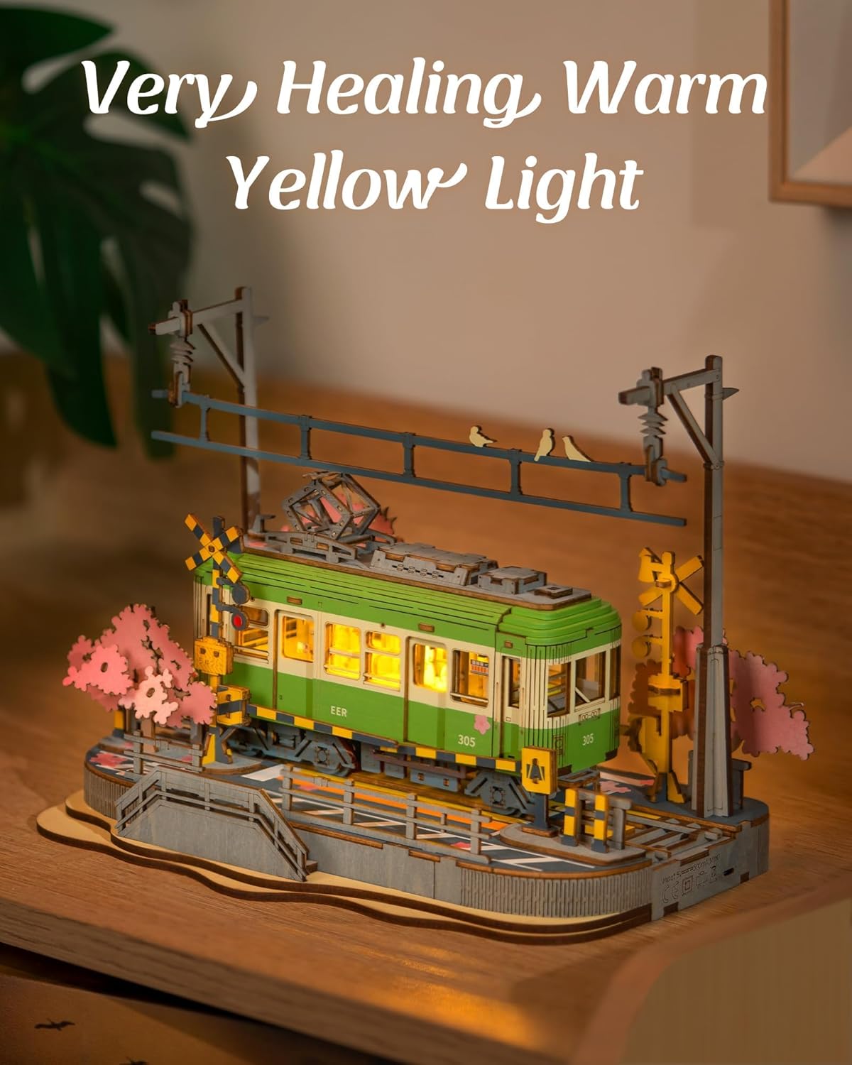 3D Wooden Puzzle, Sakura Journey Tram DIY Model Building Kits with LED Lights
