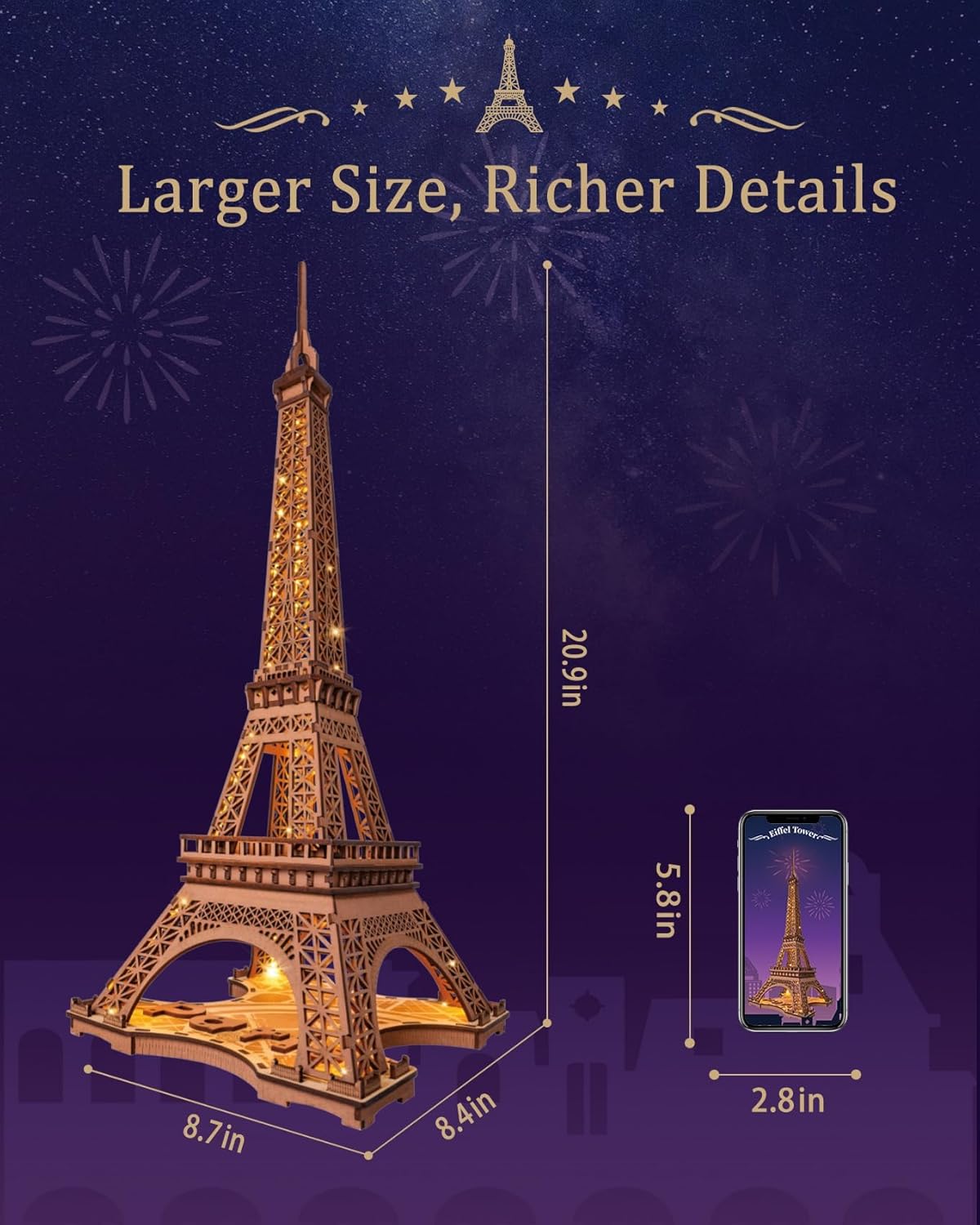3D Wooden Puzzles - Large Eiffel Tower