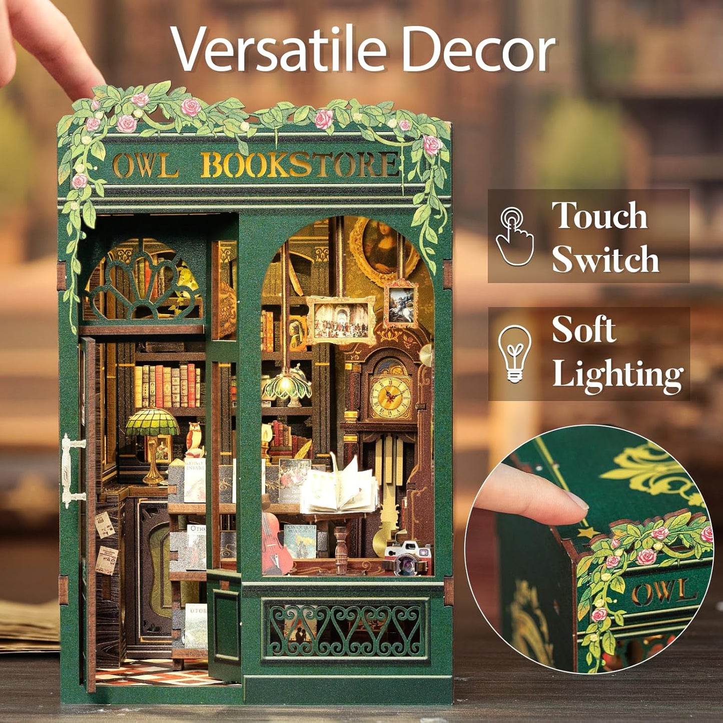 DIY Miniature House Book Nook Kit with LED Light-OWL Bookstore