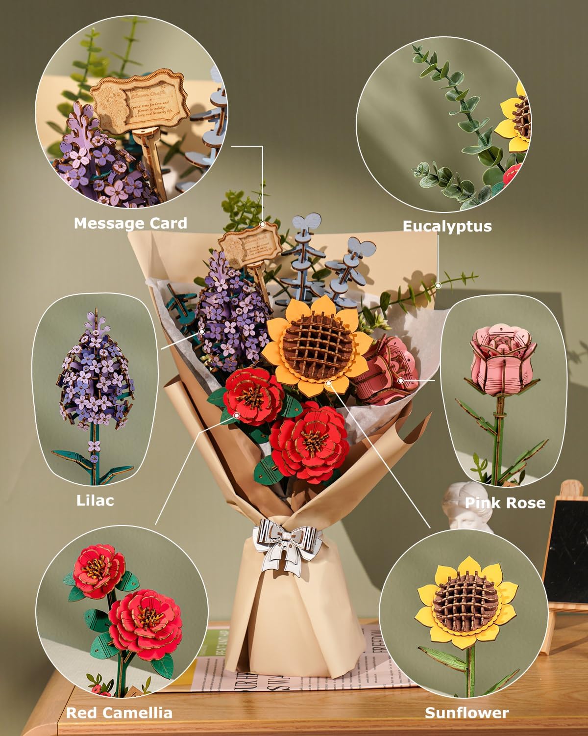 DIY 3D Wooden Puzzles - Flower Bouquet Building Kit Toy