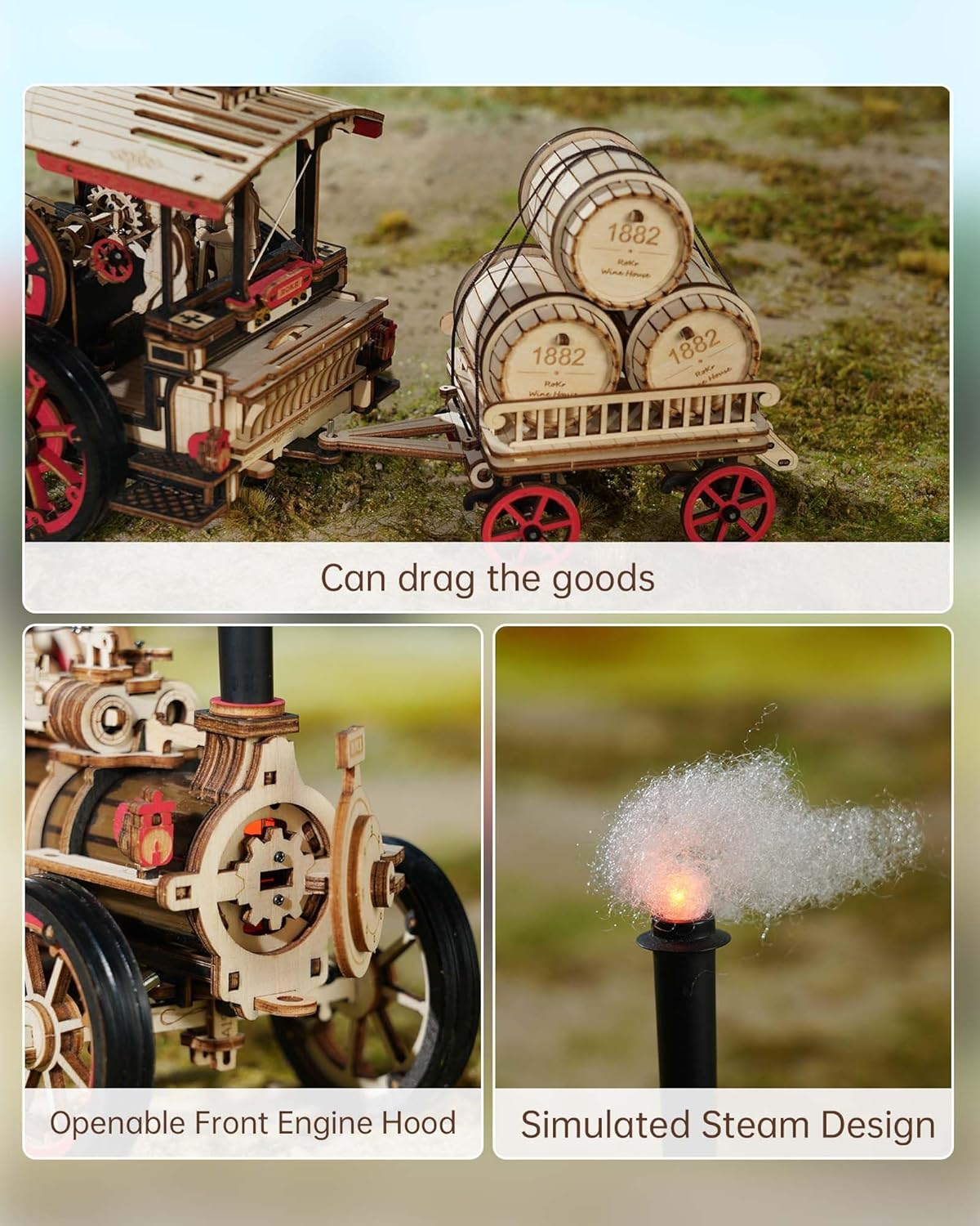 DIY 3D Wooden Assembly Puzzles- Electric Vintage Car Steam Engine Model Kits