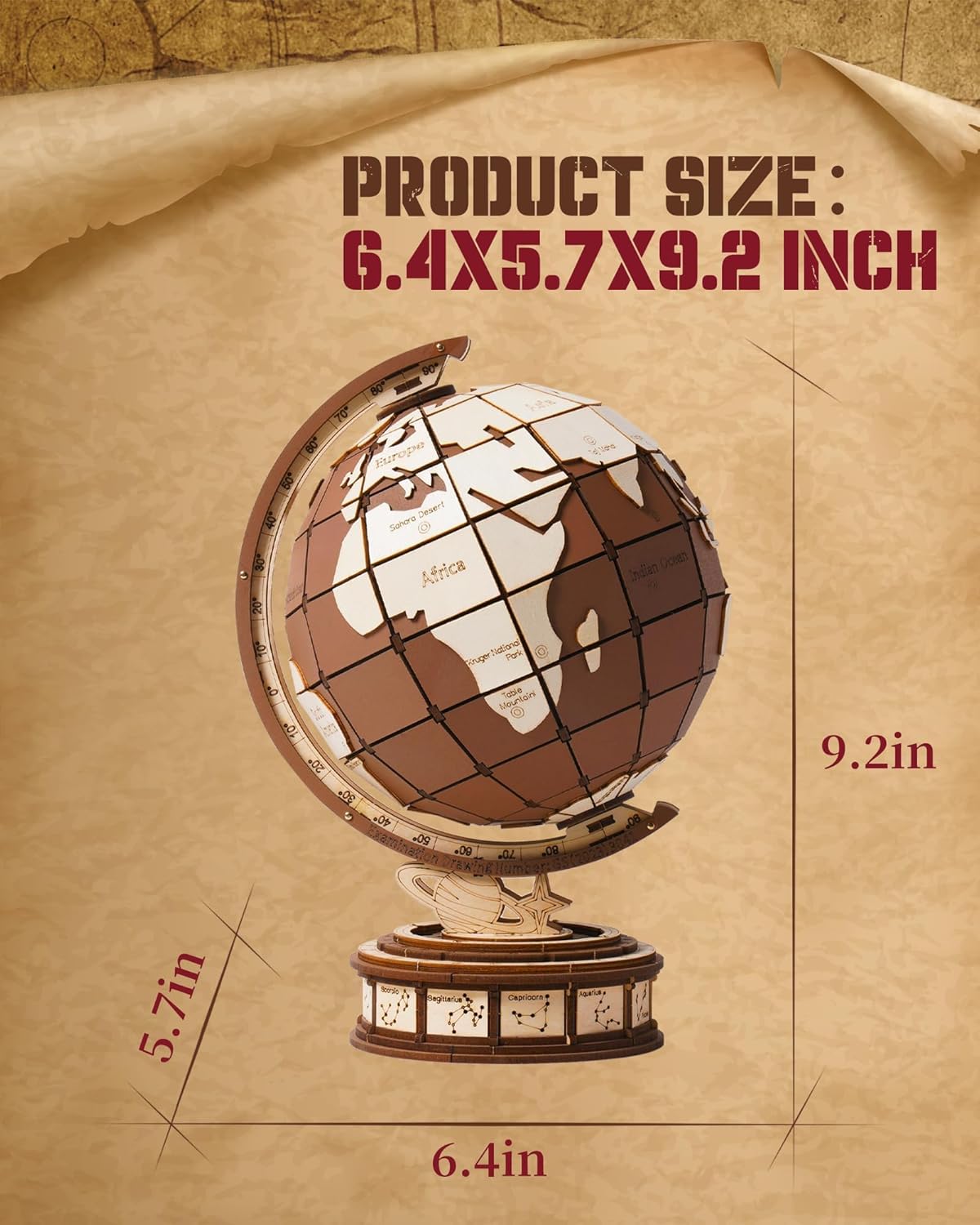 3D Wooden Puzzle - World Globe