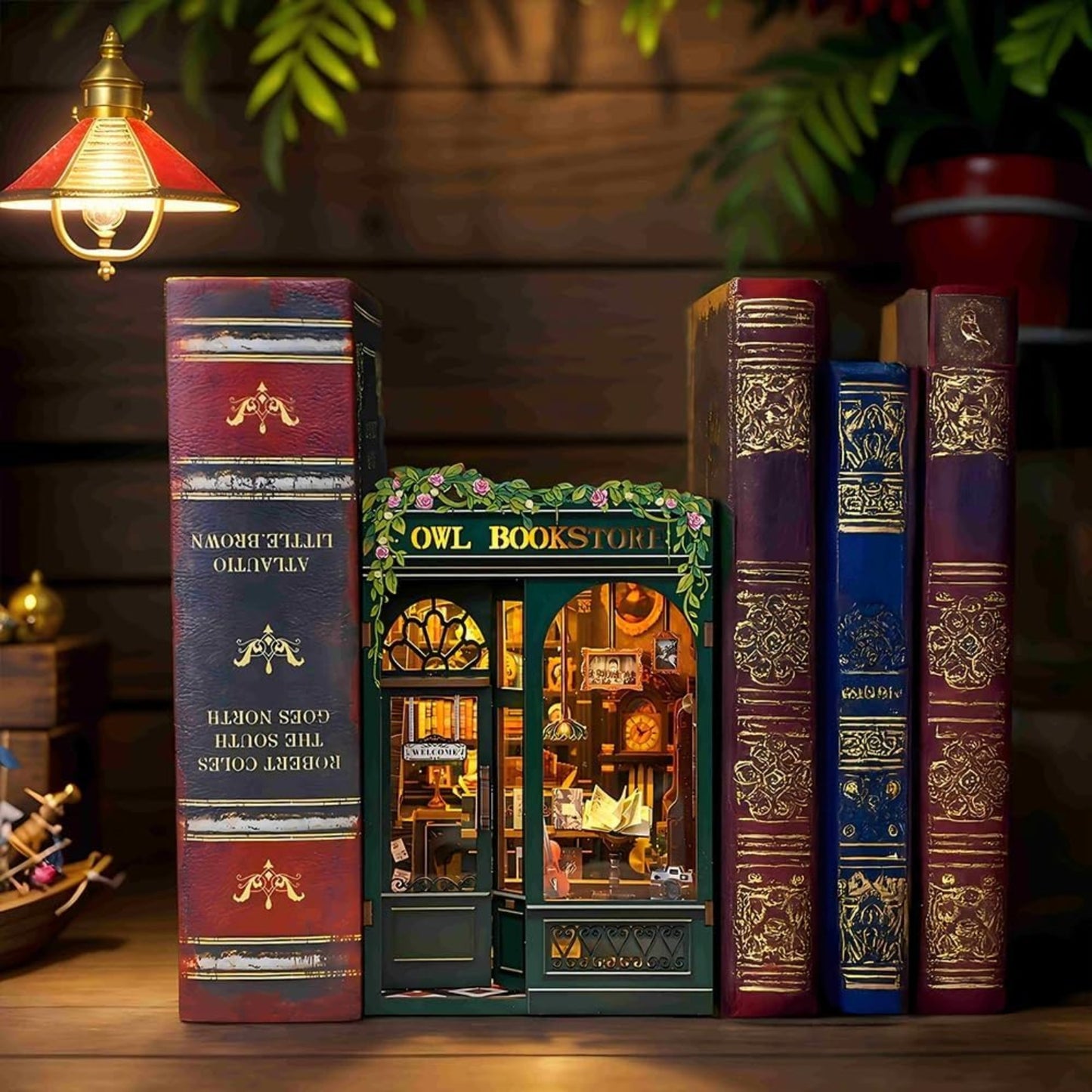DIY Miniature House Book Nook Kit with LED Light-OWL Bookstore