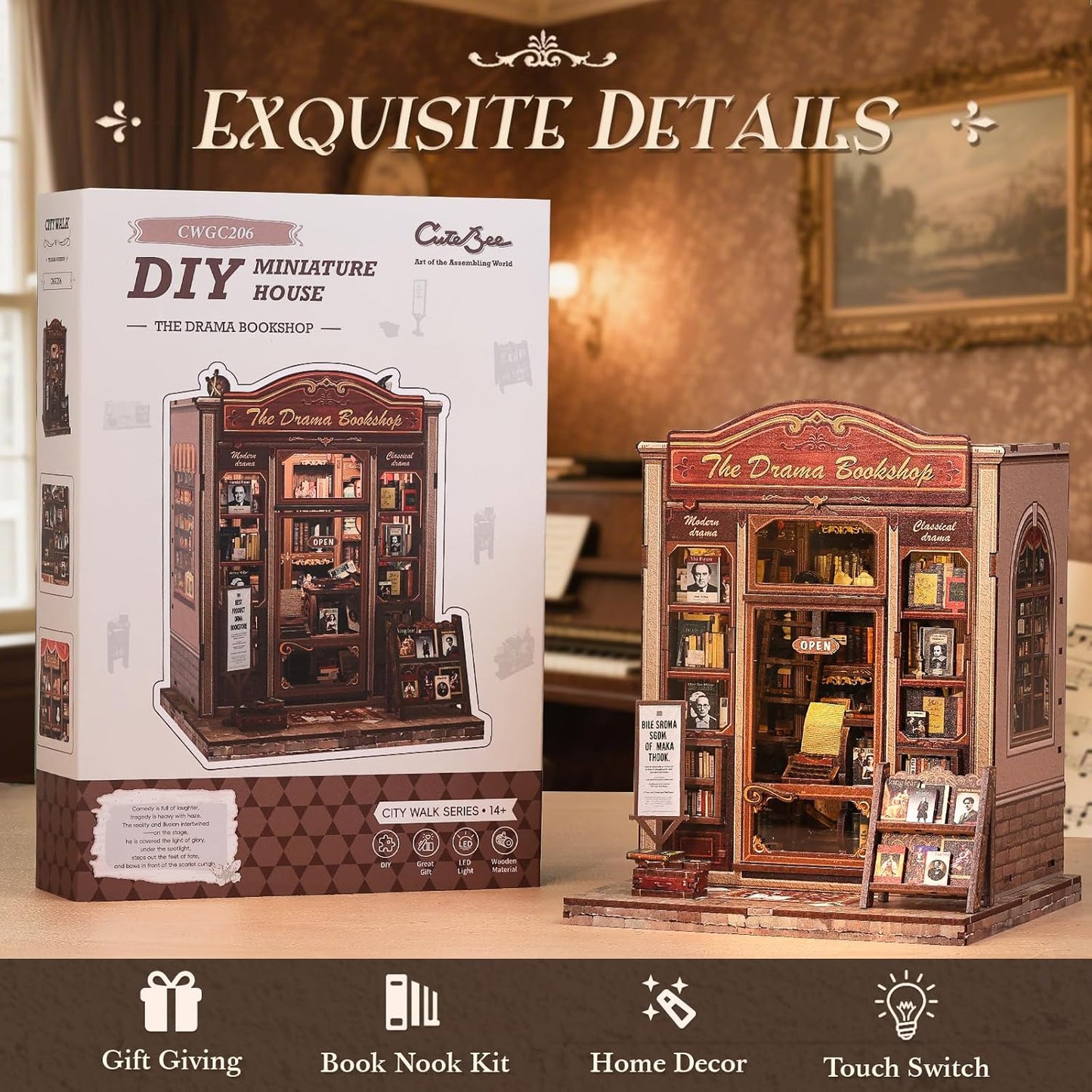 Rolife Cutebee HYUKBI DIY Booknook Dollhouse Kit 3D Wooden Puzzle
