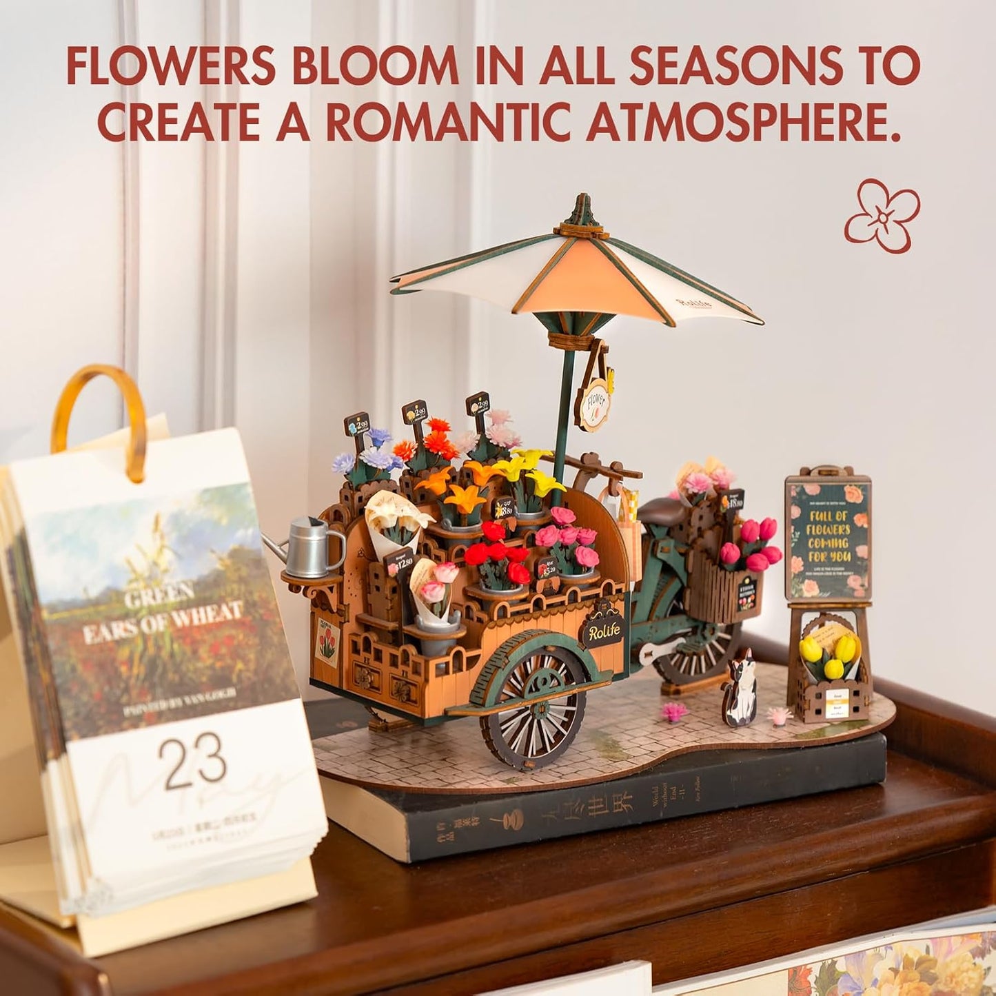 3D Wooden Puzzle-Flower Cart, Model Building Kit