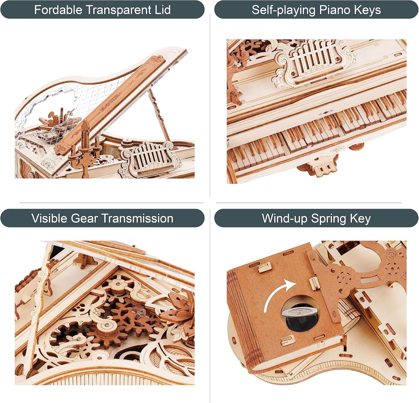 3D Wooden Puzzles- Piano Wooden Music Box Model Kit