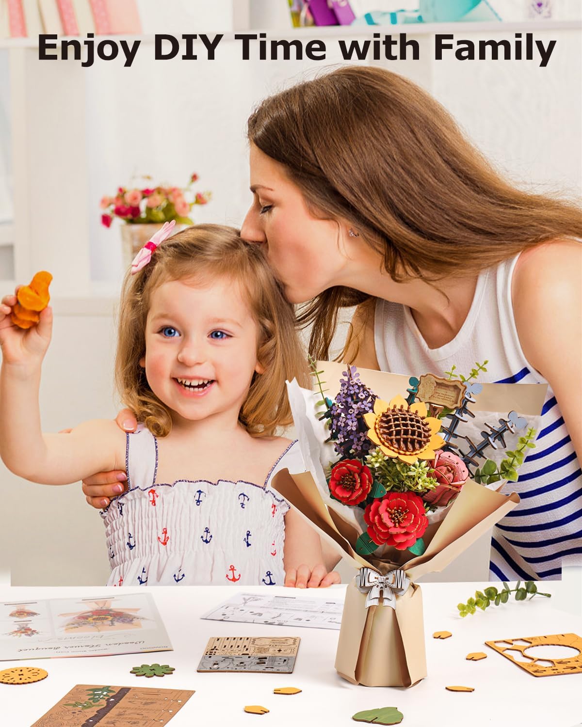 DIY 3D Wooden Puzzles - Flower Bouquet Building Kit Toy