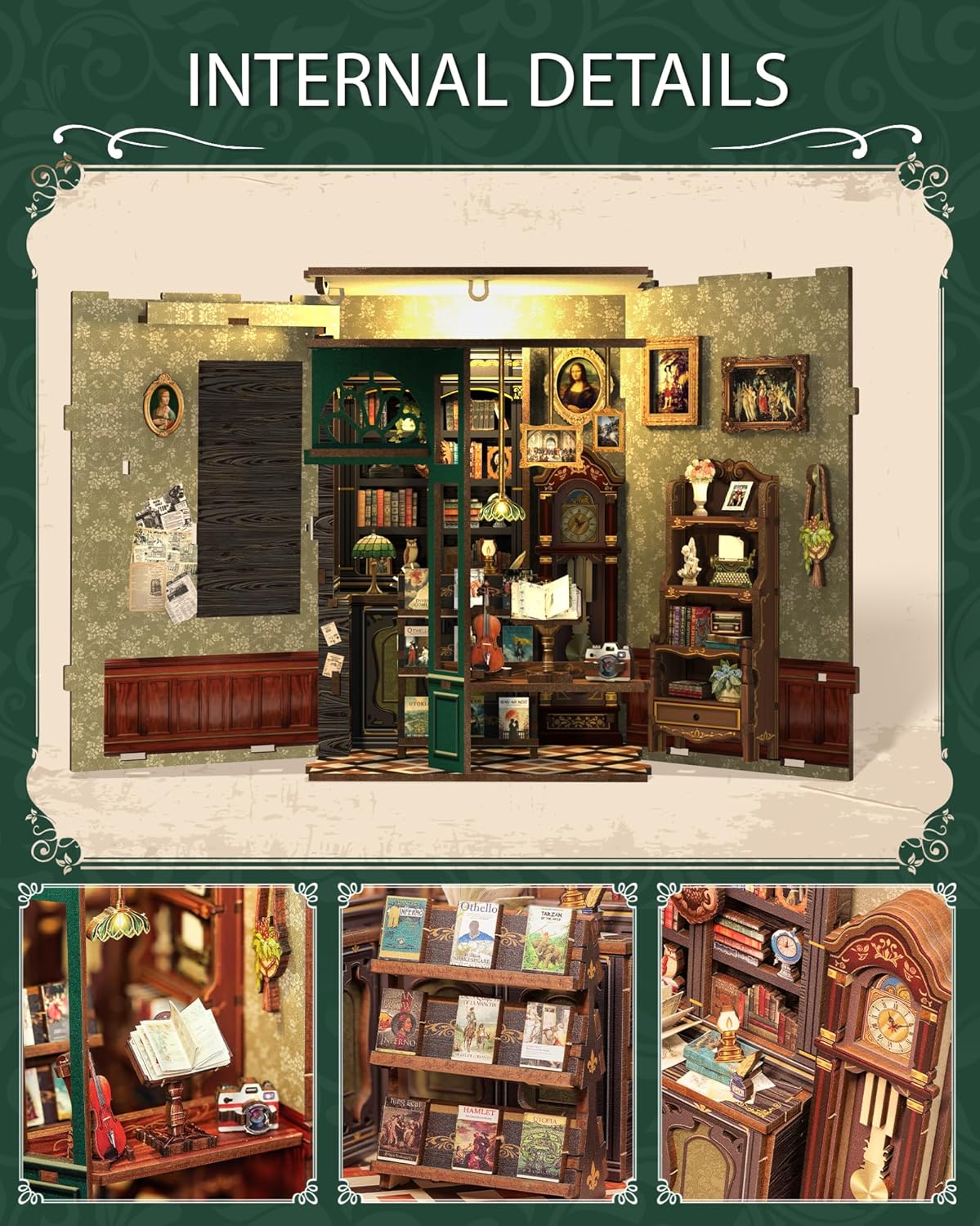 DIY Miniature House Book Nook Kit with LED Light-OWL Bookstore