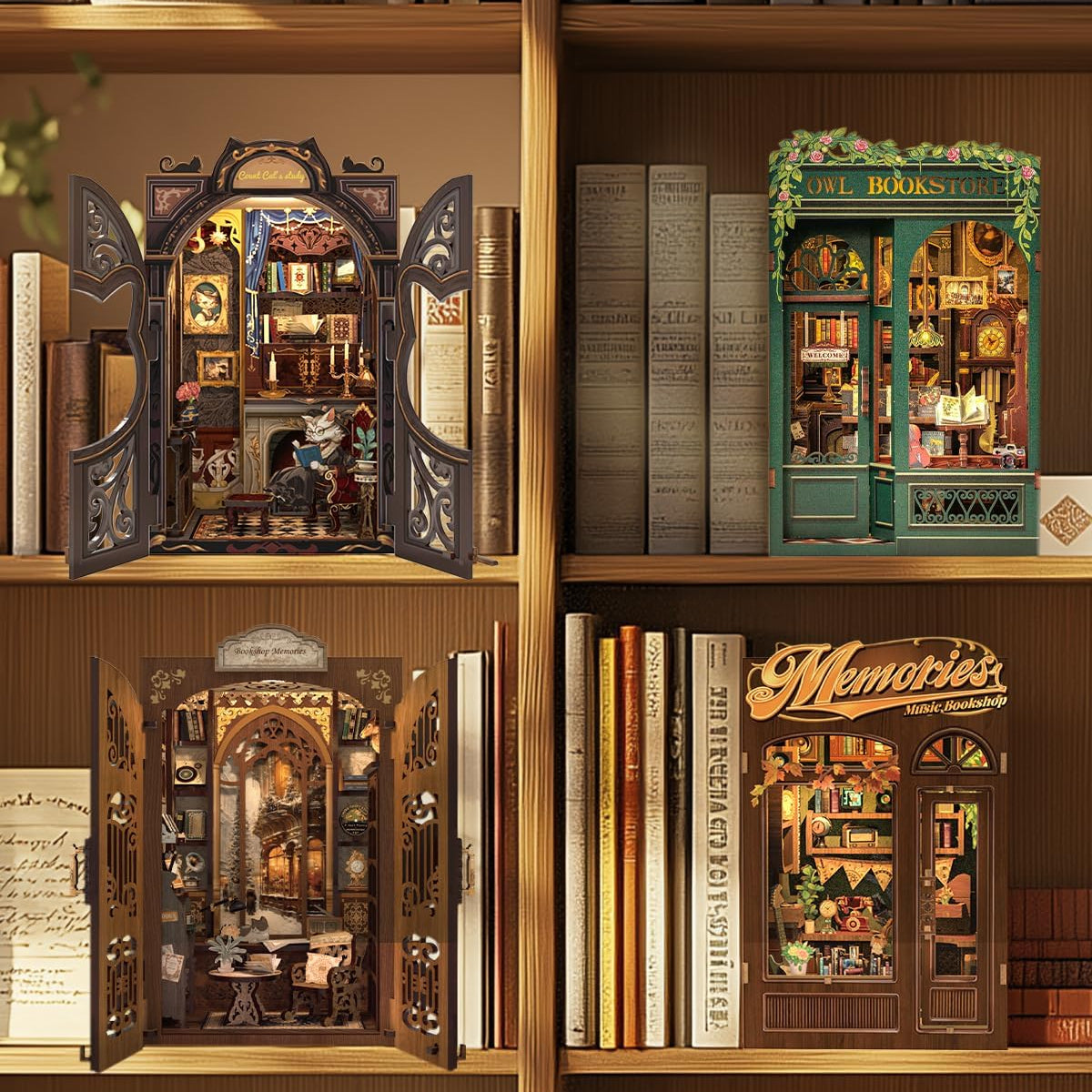 DIY Miniature House Book Nook Kit with LED Light-OWL Bookstore
