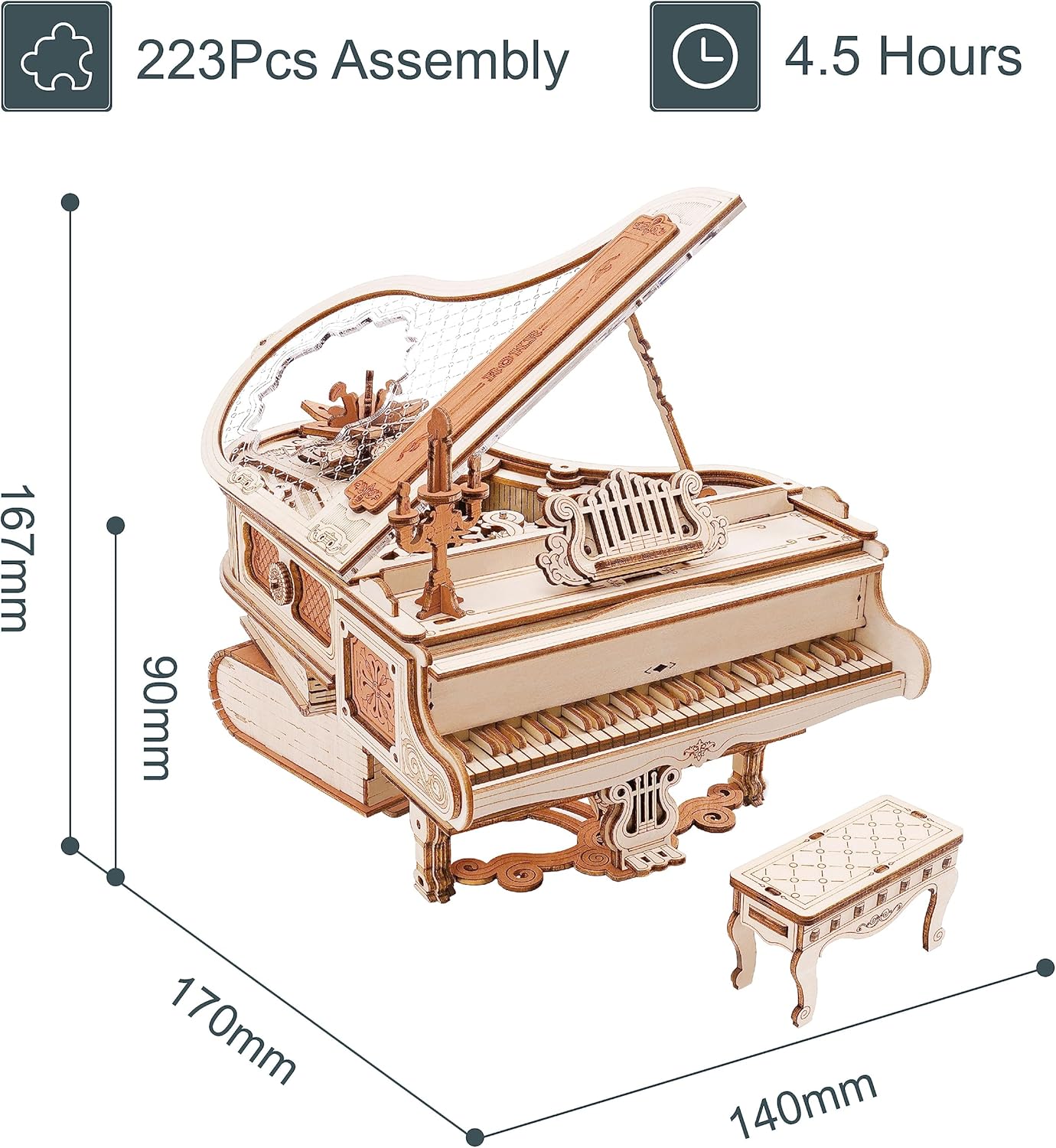 3D Wooden Puzzles- Piano Wooden Music Box Model Kit