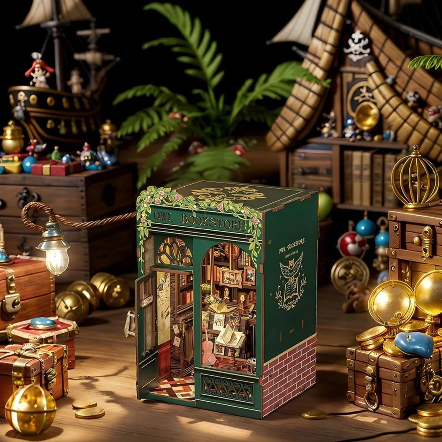 DIY Miniature House Book Nook Kit with LED Light-OWL Bookstore