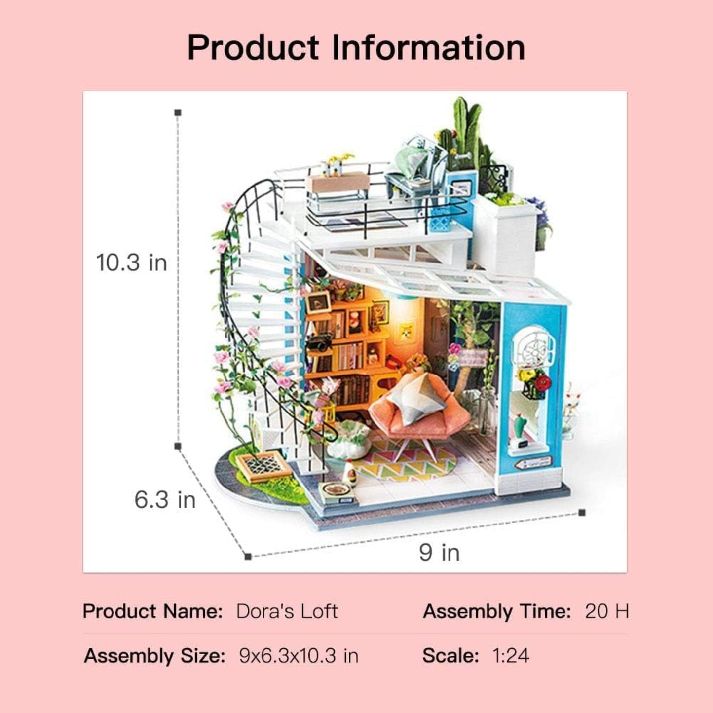 HYUKBI DIY Miniature House Kit with LED Light- Dora's Rooftop