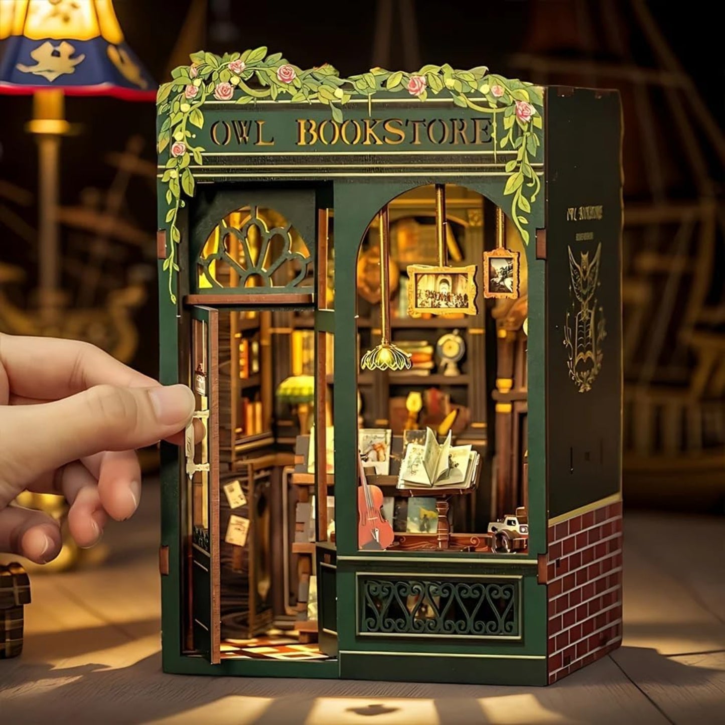 DIY Miniature House Book Nook Kit with LED Light-OWL Bookstore
