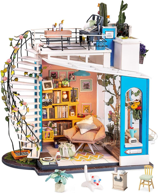 HYUKBI DIY Miniature House Kit with LED Light- Dora's Rooftop