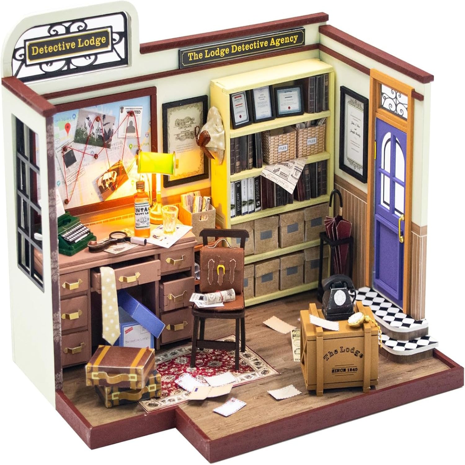 DIY Dollhouse Miniature Kit with LED-The Lodge Detective Agency