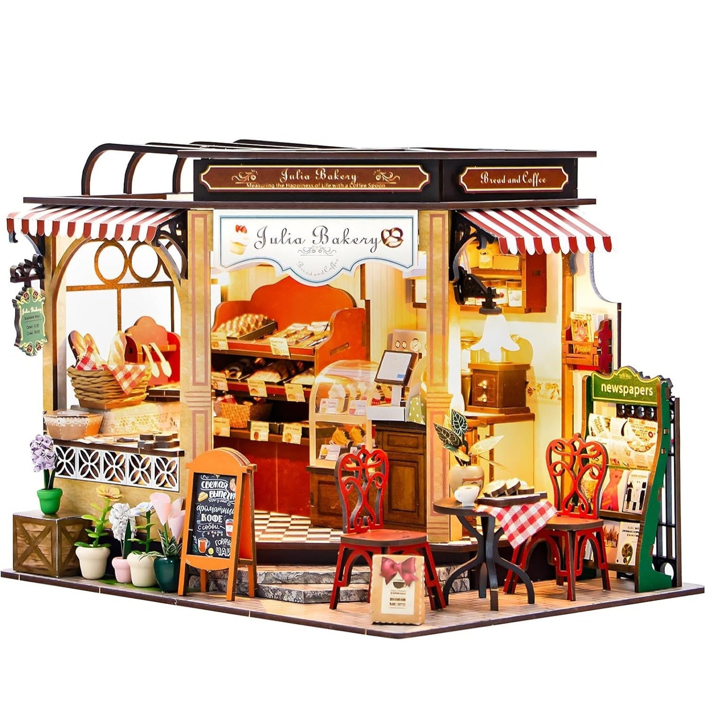 DIY Wooden Dollhouse Miniature Kit with LED Light 