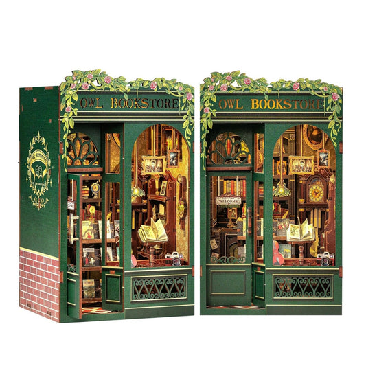 DIY Miniature House Book Nook Kit with LED Light-OWL Bookstore