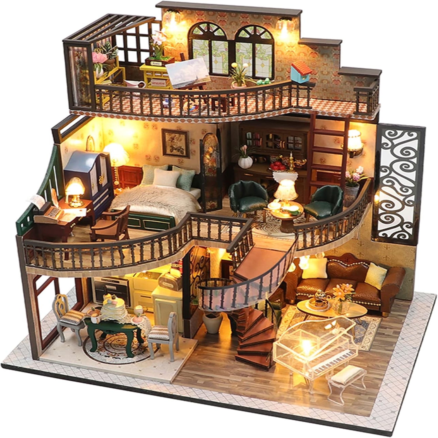 DIY Dollhouse Miniature Kit with Dust Proof Cover and Music Box