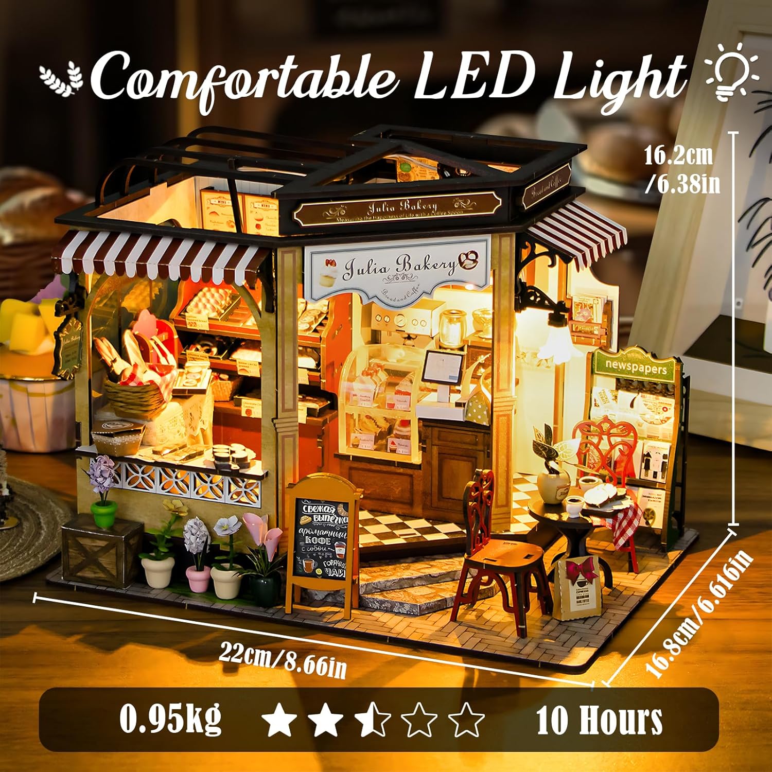 DIY Wooden Dollhouse Miniature Kit with LED Light 