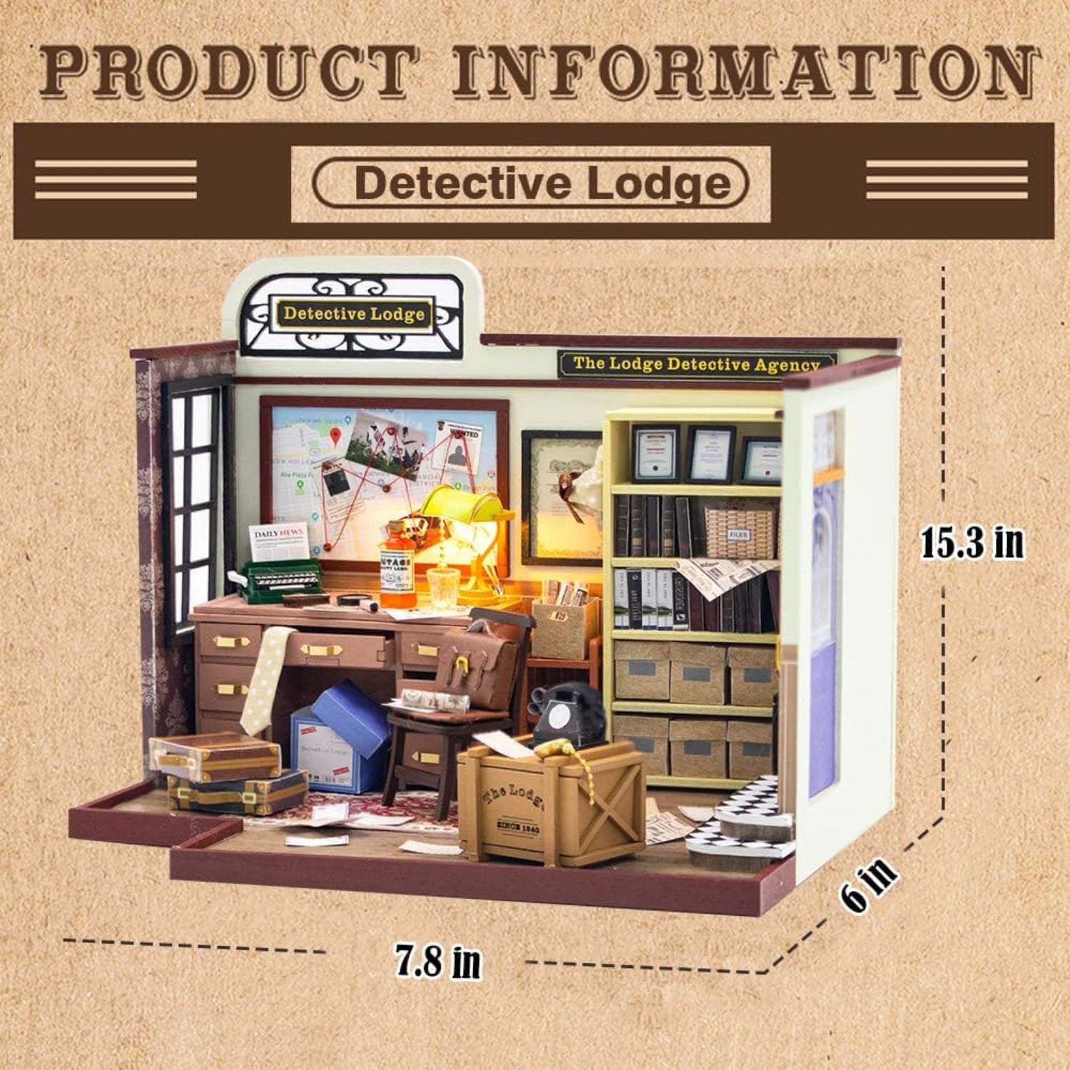 DIY Dollhouse Miniature Kit with LED-The Lodge Detective Agency