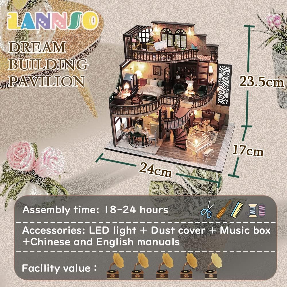 DIY Dollhouse Miniature Kit with Dust Proof Cover and Music Box