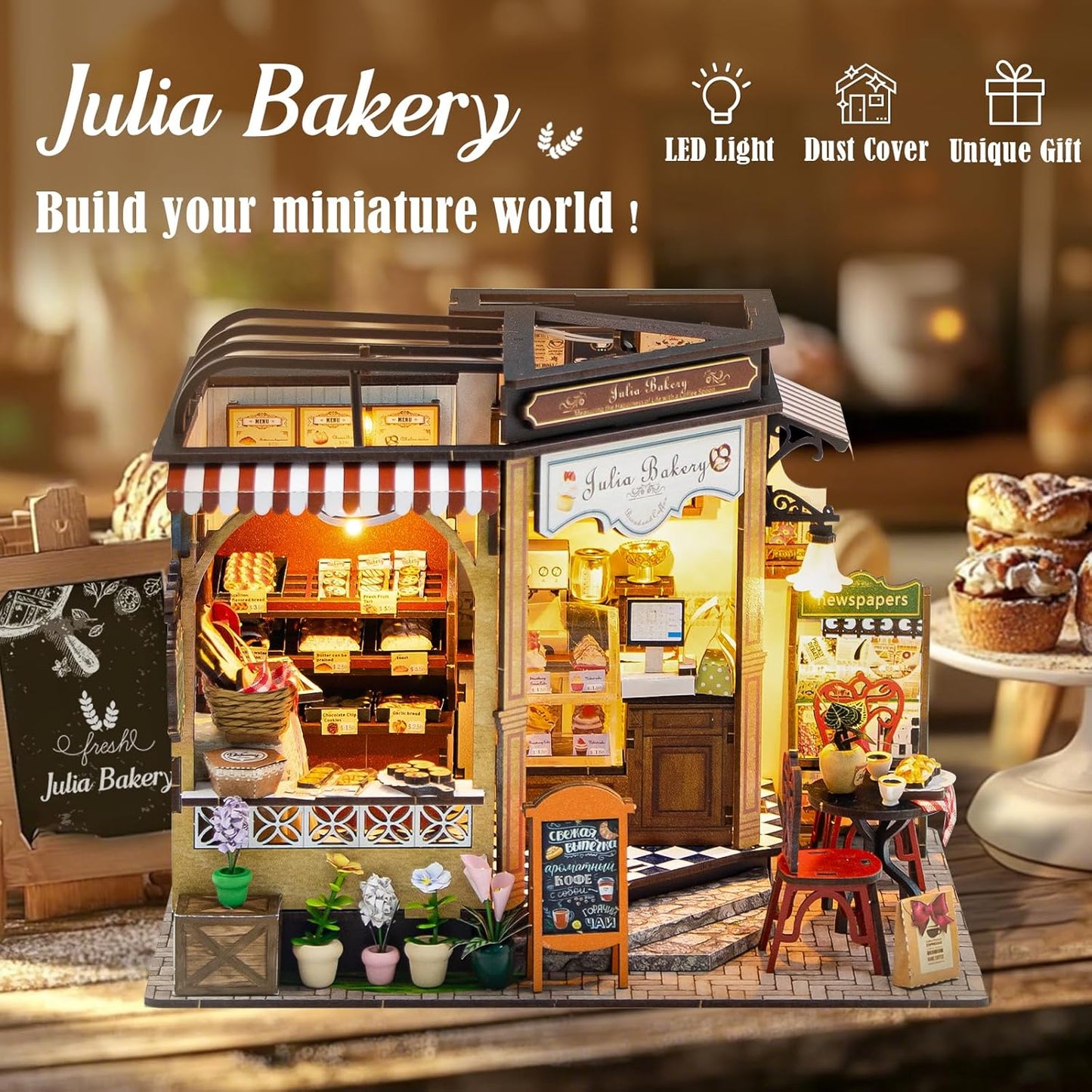 DIY Wooden Dollhouse Miniature Kit with LED Light 
