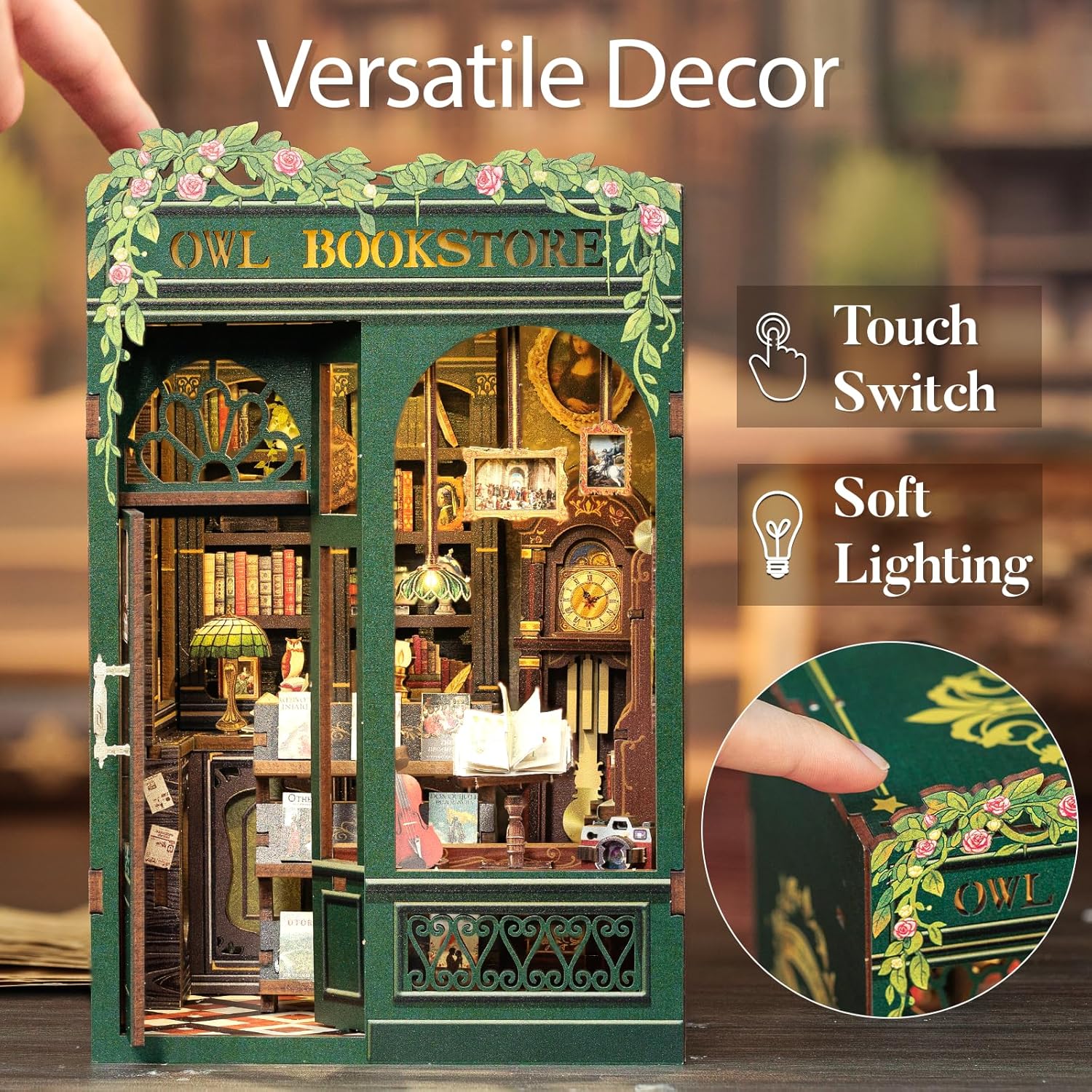 DIY Miniature House Book Nook Kit with LED Light-OWL Bookstore
