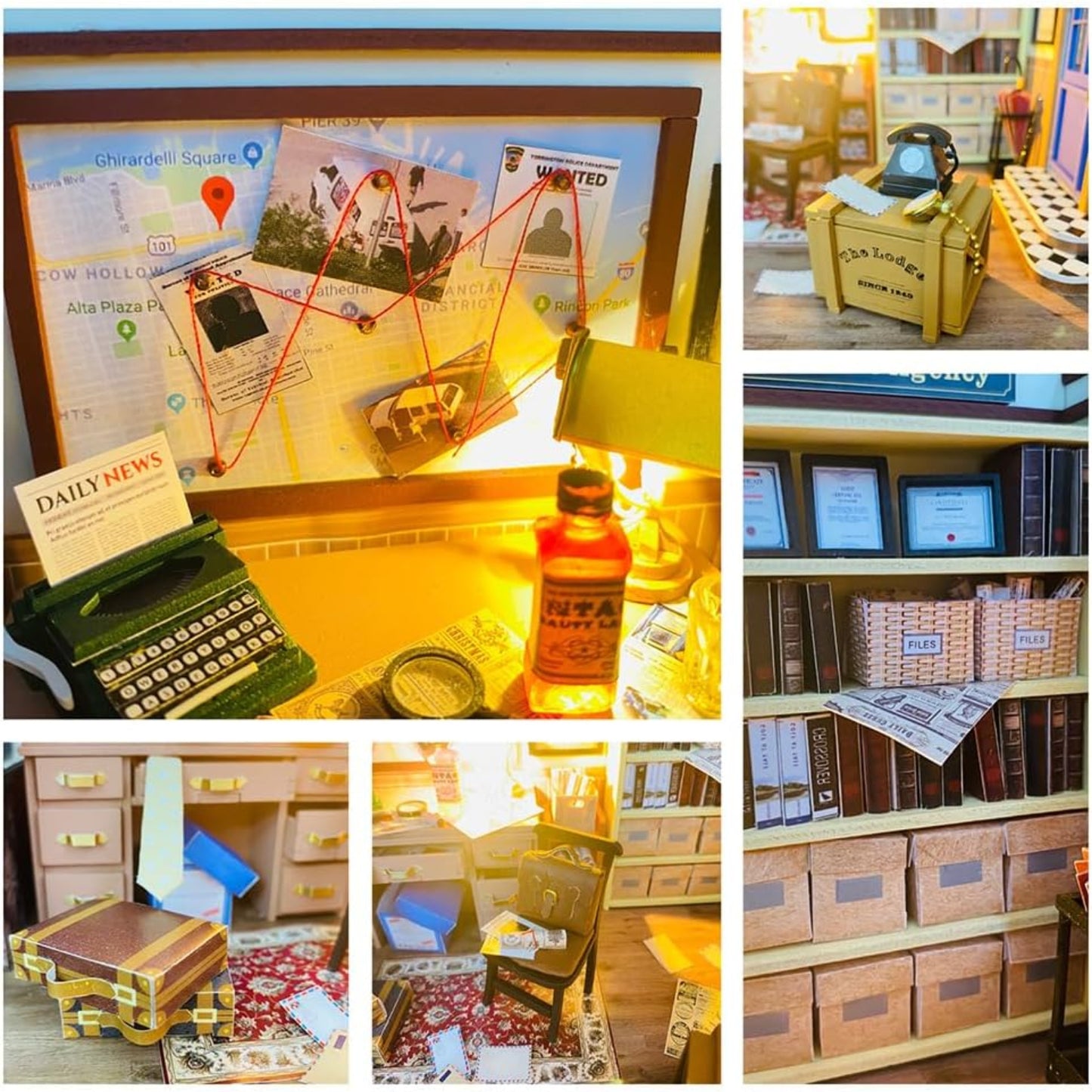 DIY Dollhouse Miniature Kit with LED-The Lodge Detective Agency