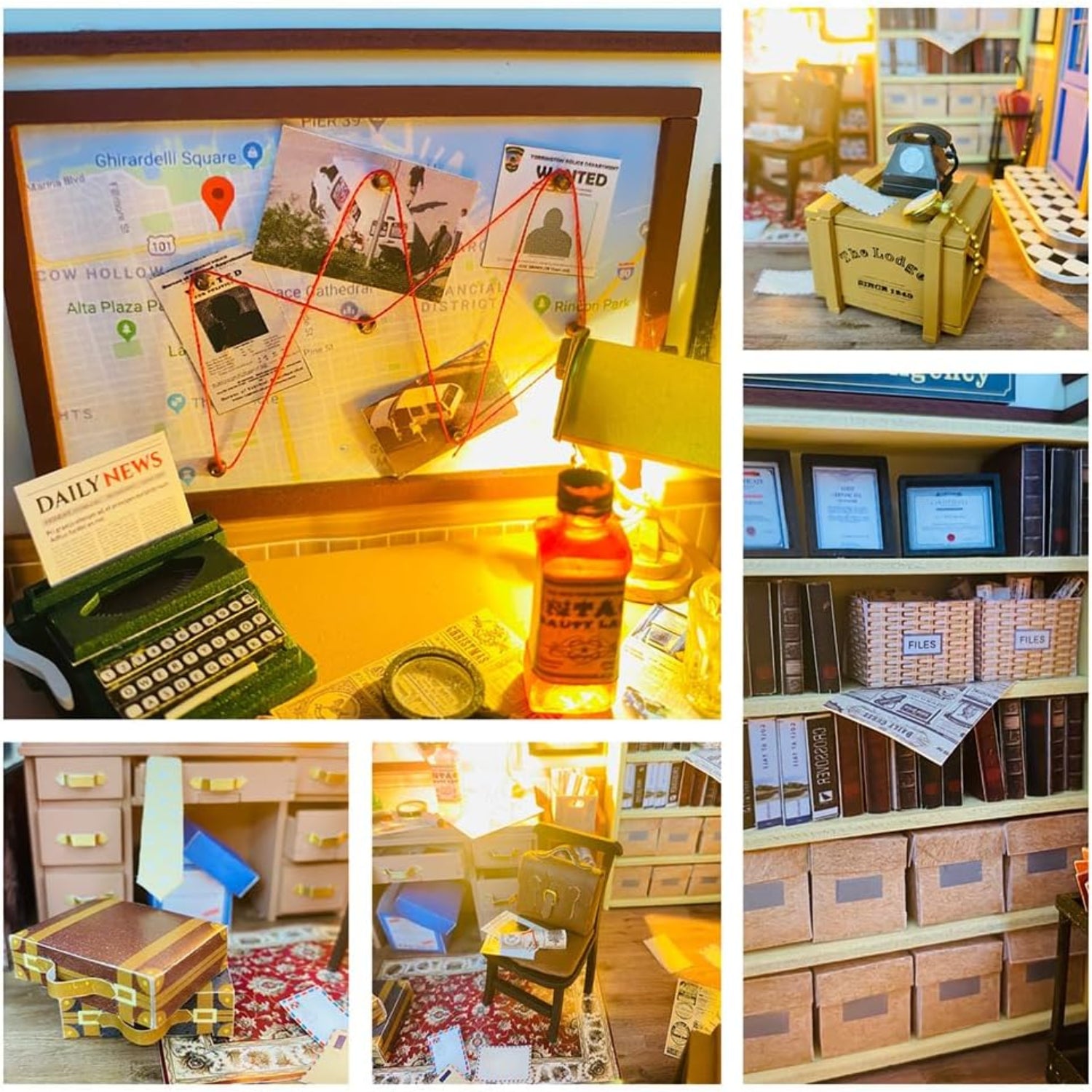 DIY Dollhouse Miniature Kit with LED-The Lodge Detective Agency
