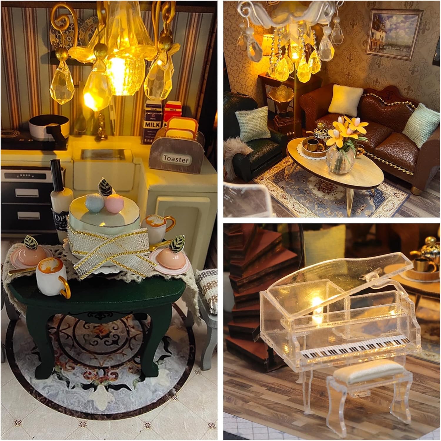 DIY Dollhouse Miniature Kit with Dust Proof Cover and Music Box