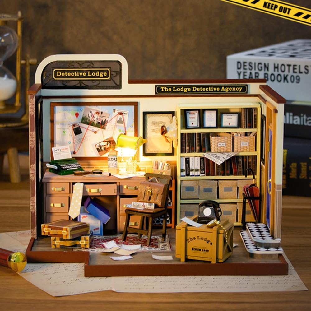 DIY Dollhouse Miniature Kit with LED-The Lodge Detective Agency
