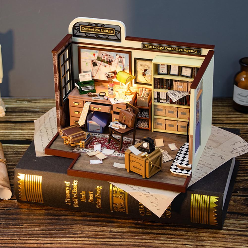 DIY Dollhouse Miniature Kit with LED-The Lodge Detective Agency