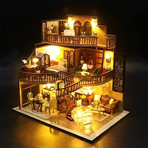 DIY Dollhouse Miniature Kit with Dust Proof Cover and Music Box