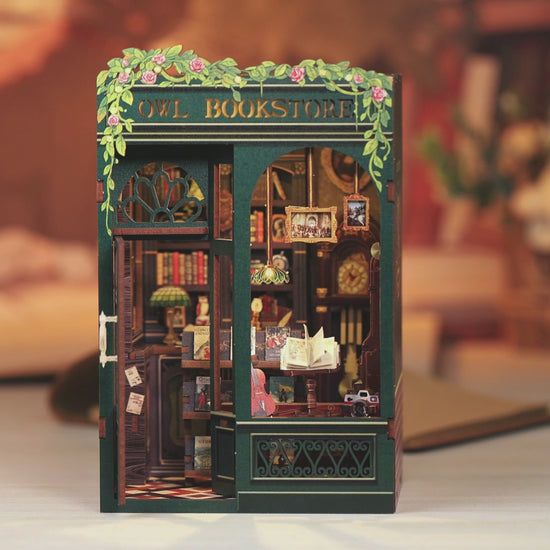 DIY Miniature House Book Nook Kit with LED Light-OWL Bookstore