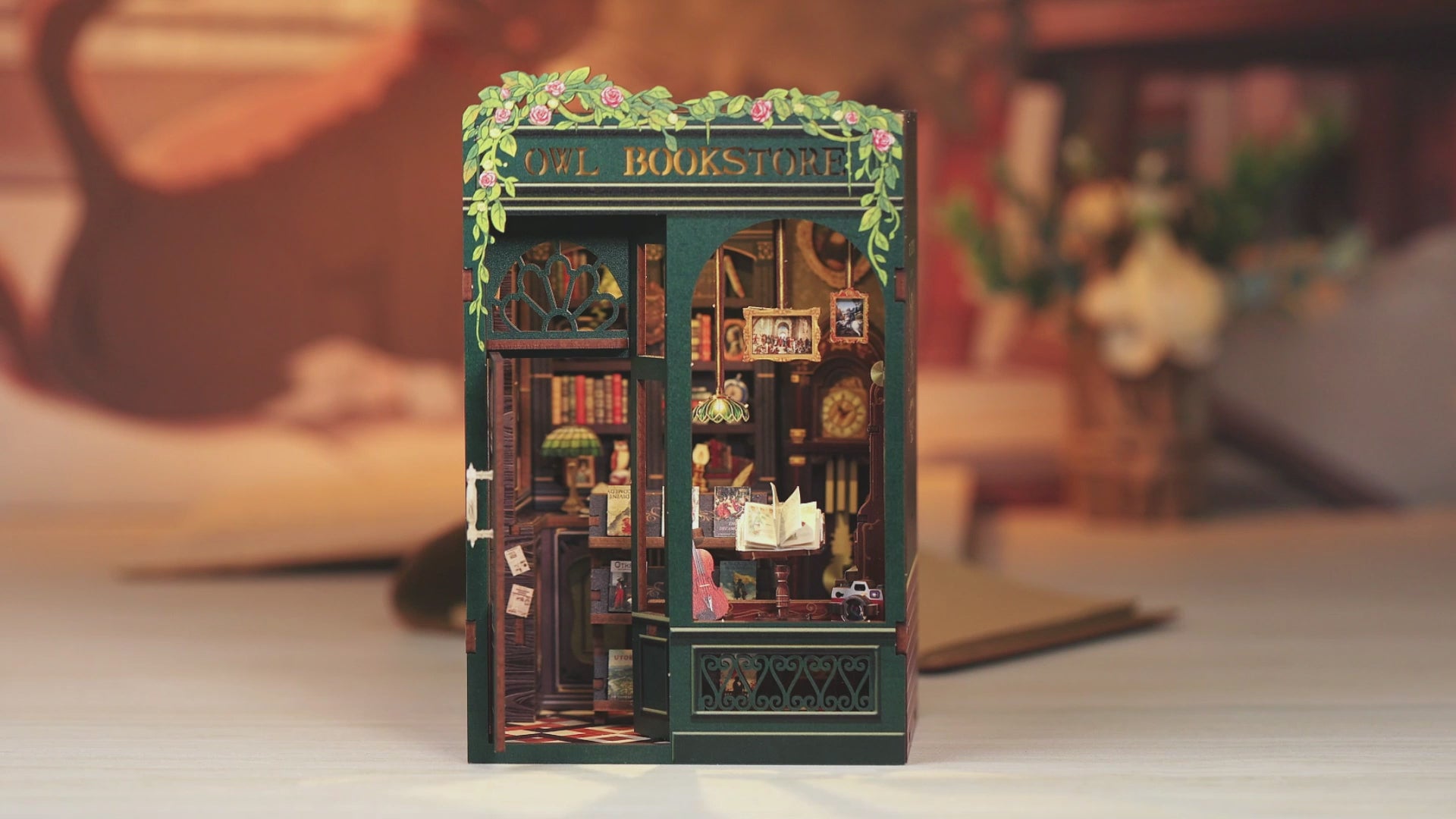 DIY Miniature House Book Nook Kit with LED Light-OWL Bookstore