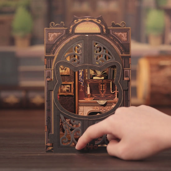 DIY Miniature House Book Nook Kit with LED - Count Cat's Study