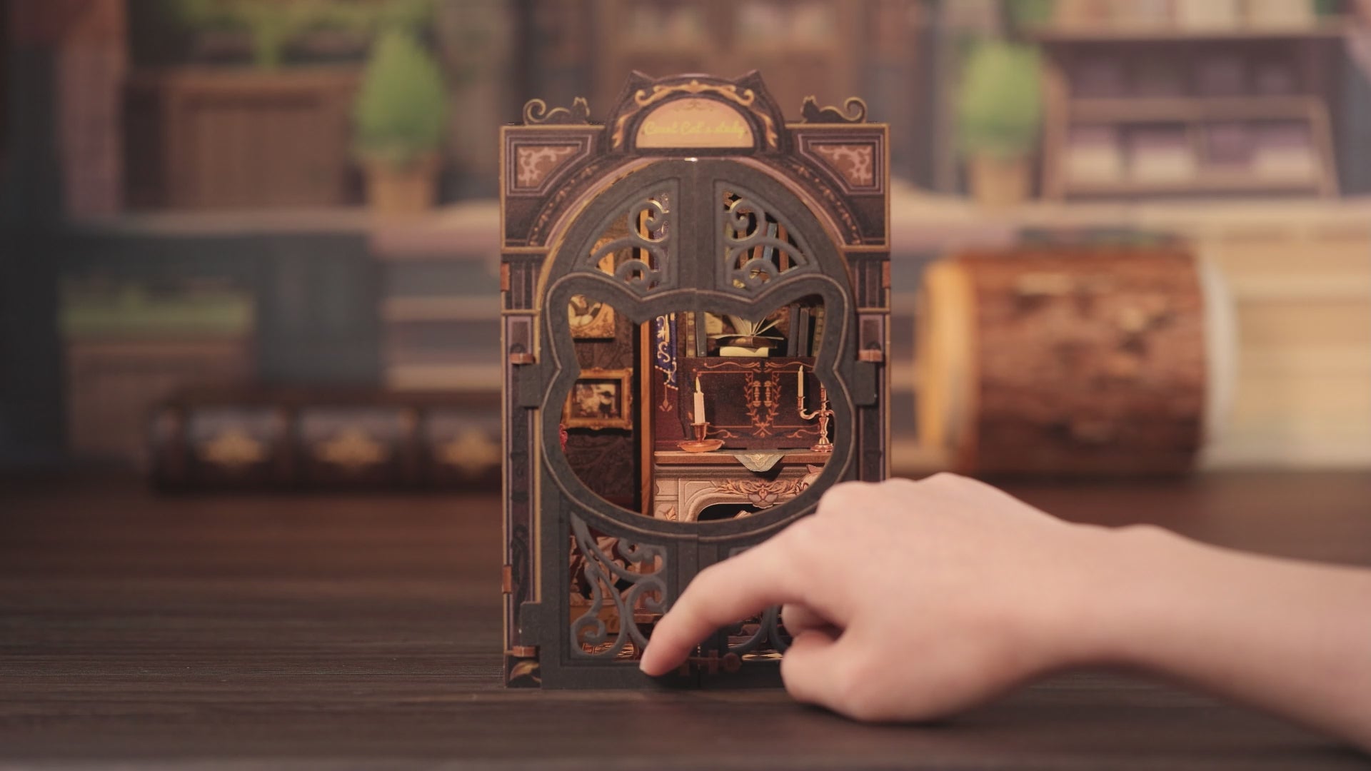 DIY Miniature House Book Nook Kit with LED - Count Cat's Study